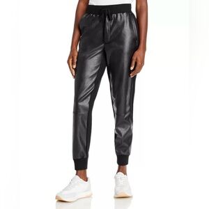 NEW Bloomingdale’s AQUA Faux Leather Front Joggers Black Pants Size XL